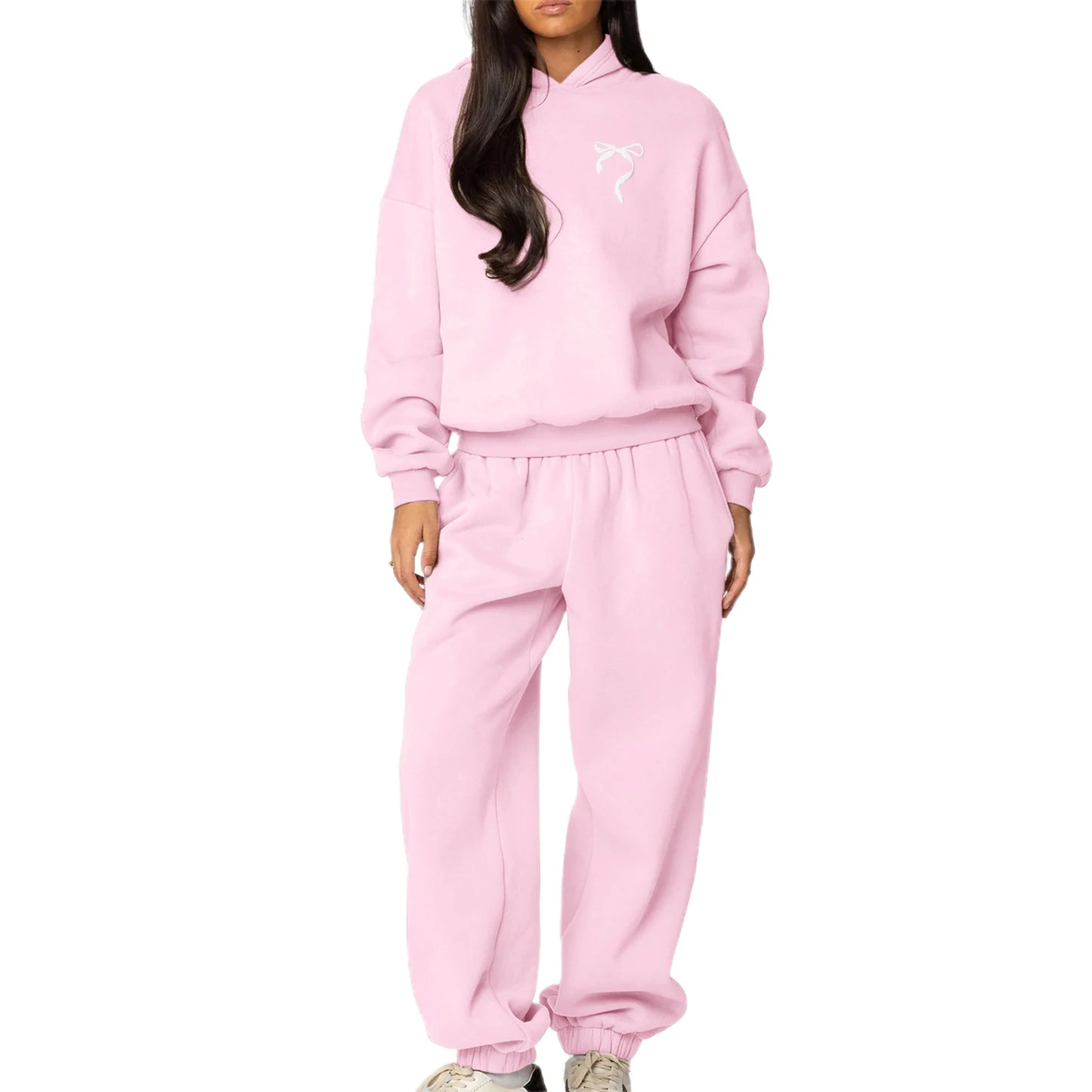 Women s 2 Piece Stylish Outfits Long Sleeve Sweatshirt Solid Color Jogger for Casual Wear