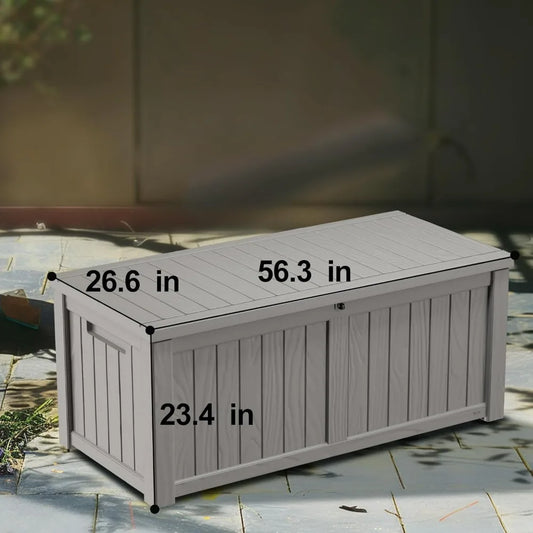 120 Gallon Resin Deck Storage Box with Lockable Feature for Outdoor Pool Accessories, and Garden Tools