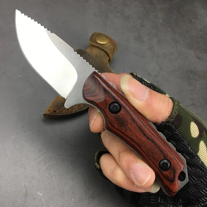 Fixed Blade Knife  Wood Handles Camping Hunting Self-defense Tactical Multitool  with Sheath
