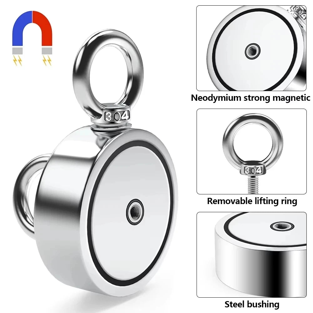 Strong Powerful Neodymium Magnet Double Side Salvage Search Magnet Hook Sea Fishing Holder Pulling Mounting Pot with Ring