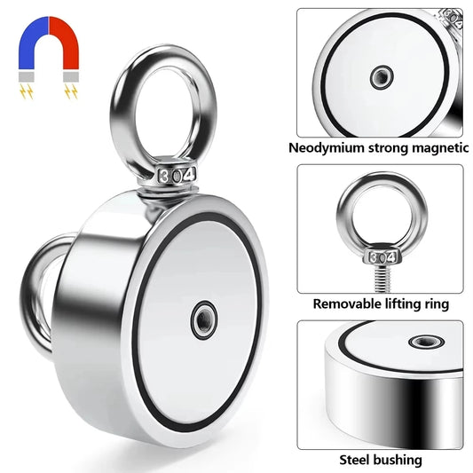 Strong Powerful Neodymium Magnet Double Side Salvage Search Magnet Hook Sea Fishing Holder Pulling Mounting Pot with Ring