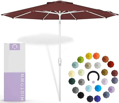 8 Ft. Patio Umbrella Polyester Fabric - Fiberglass Ribs, Auto-Tilt Aluminum Frame