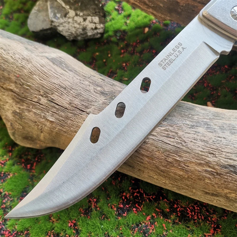 Compact 8CR15MOV Folding Knife with Wood Handle: Outdoor Survival Knife for Hunting, Camping & Everyday Carry (EDC)