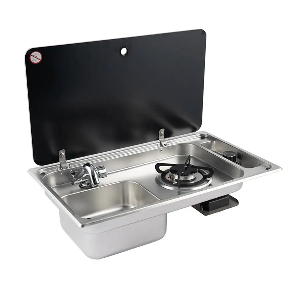 Integrated Gas Stove Sink Combination, Stainless Steel With Cover, Gas Camping Stove Burner