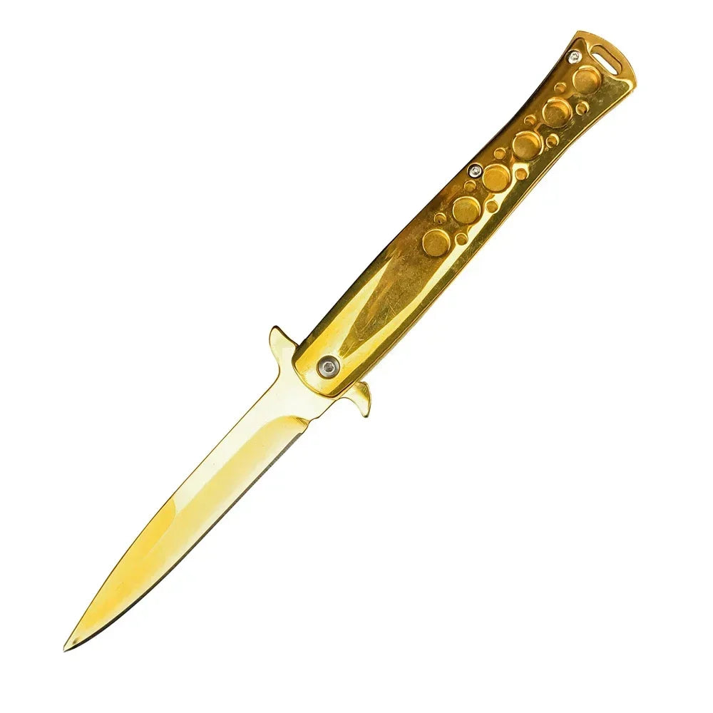 Folding Golden Portable  Knife  Steel Handle Tactical HuntingPocket Knives