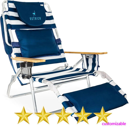 3N1 Lightweight Lawn Beach Reclining Lounge Chair with Footrest,