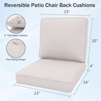Outdoor Chair Cushions, 24" x 23" High-Density Foam & Removable Zipper Cover- Beige