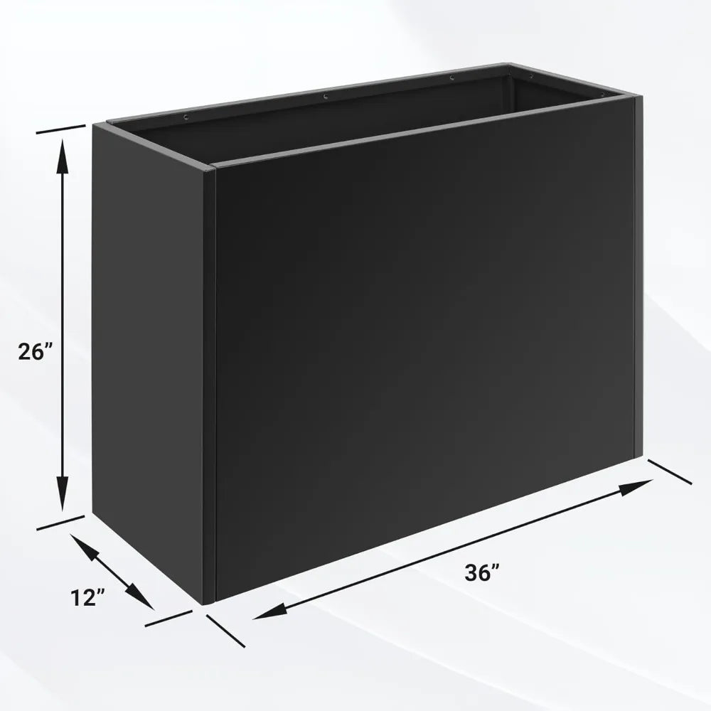 -Sturdy Tall Black Metal Planter Box, 36 x 12 x 26 with Removable Shelf for Outdoor Spaces