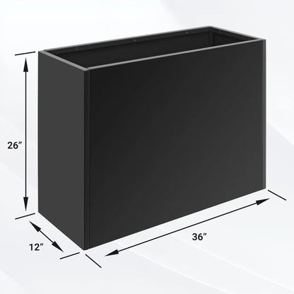 -Sturdy Tall Black Metal Planter Box, 36 x 12 x 26 with Removable Shelf for Outdoor Spaces