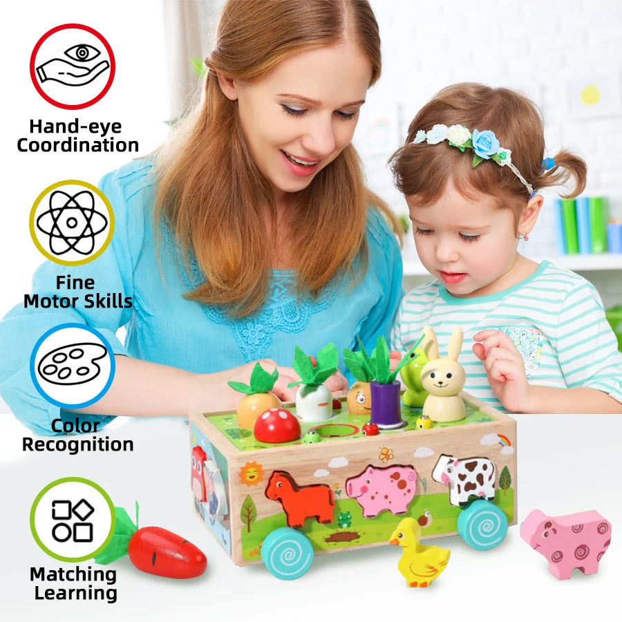 Wooden Shape Assortment Matching Children Toys Animals Game Cart Building Blocks Kids Christmas Gifts