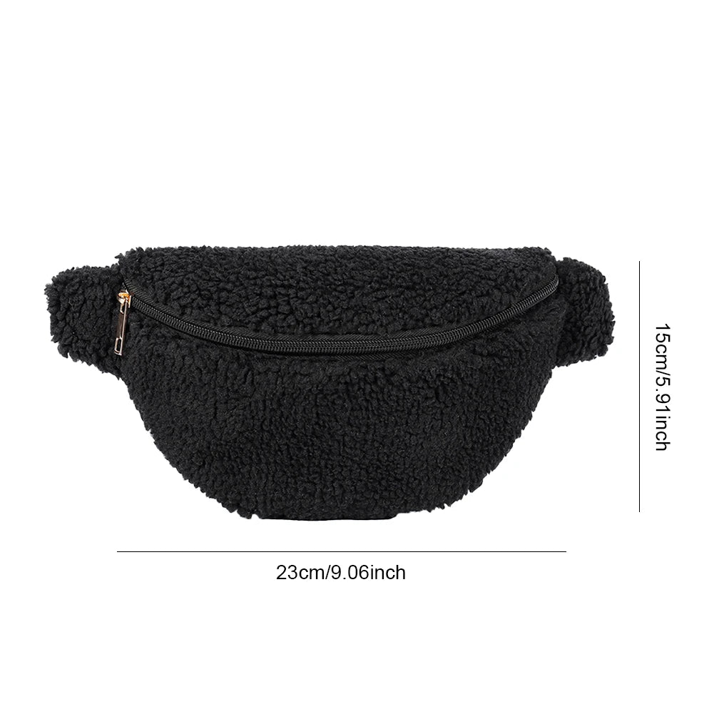 Unisex Fuzzy Crossbody Bag Zipper Closure Solid Shoulder Bag Multifunctional  Foldable Lightweight Autumn Winter Daily Bag