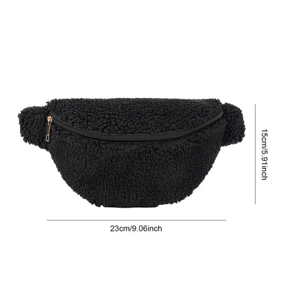 Unisex Fuzzy Crossbody Bag Zipper Closure Solid Shoulder Bag Multifunctional  Foldable Lightweight Autumn Winter Daily Bag