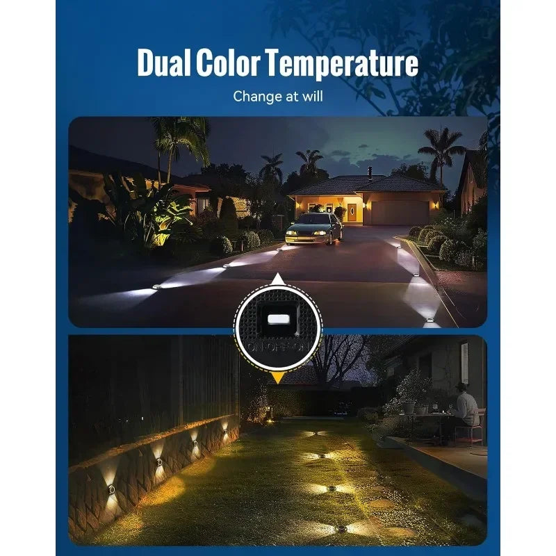 Solar Dock Lights Waterproof 12 Pack, 2 Colors in 1 Double-Sided LED Solar Driveway Lights