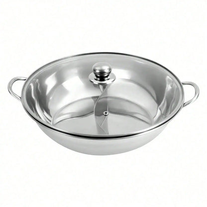 Dual Sided Hot Pot Set W/Divider & Glass Lid Cookware 34cm/13in