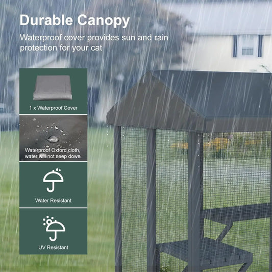 Outdoor Cat Enclosure, Large multiple House for multiple Cats  Waterproof Cover and Sunshine Panel Roof