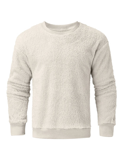 Men’s Sweatshirt Long Sleeve Crew Neck Furry Casual Pullover Hoodie Warm Streetwear