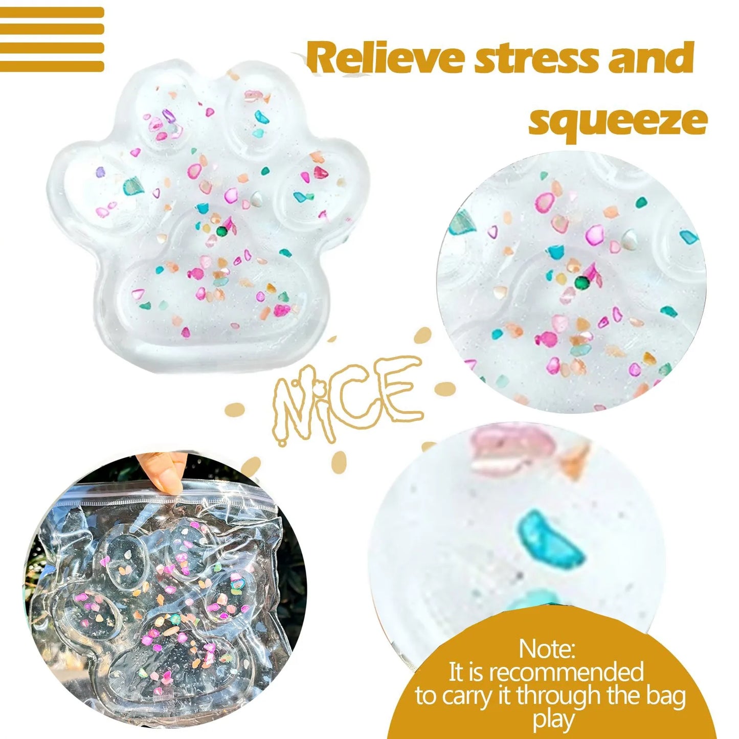 Jelly Glitter Cat Paw Stress Relief Decompression Toy Slow Rebound Pinch New Fidget Toy For Kids Adult Christmas Gifts