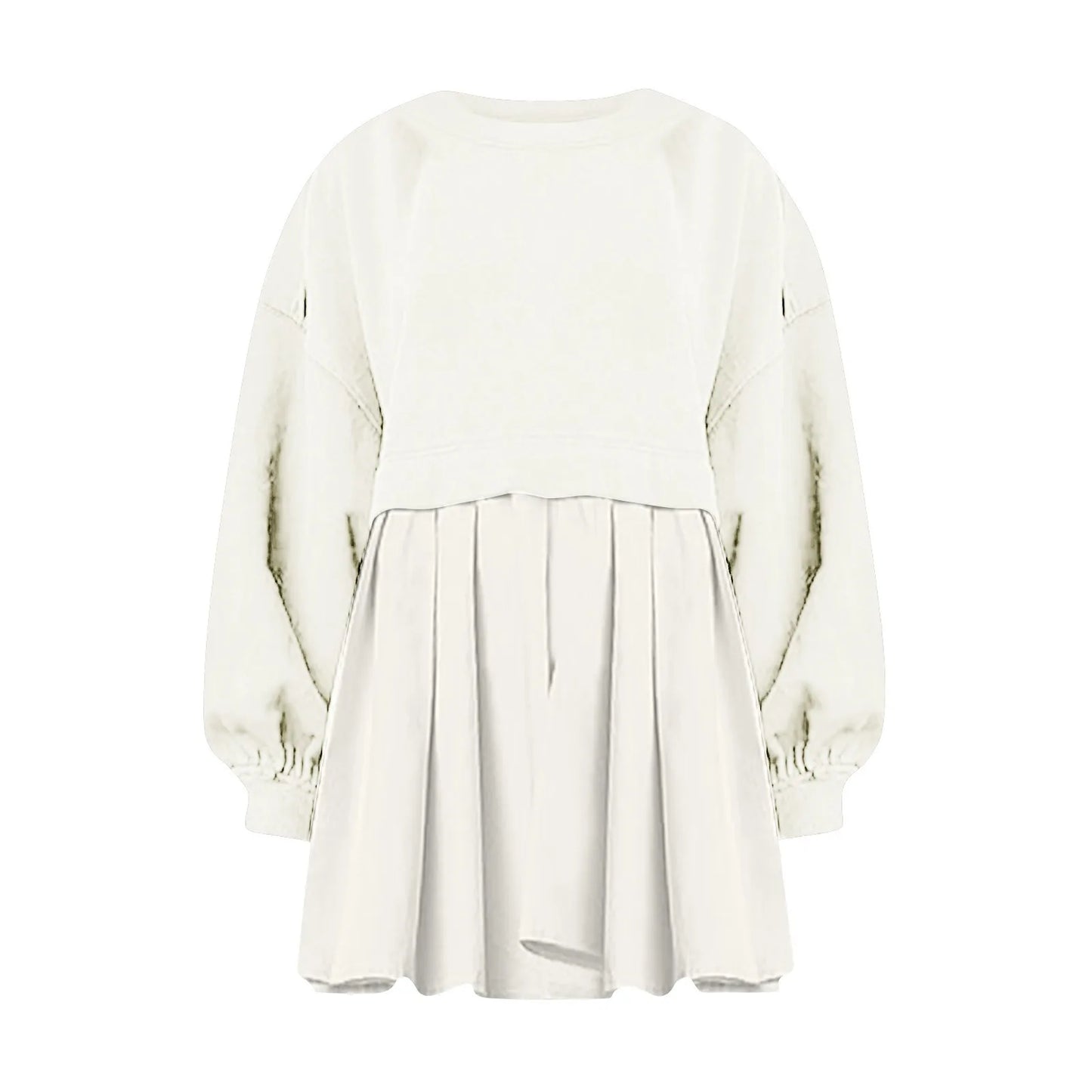 Women Sweatshirt Dress Long Sleeve Crewneck Pullover Loose Fit Tops Pleated Sweatshirts Dresses