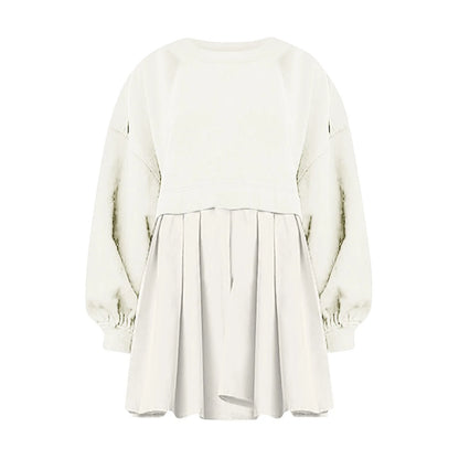 Women Sweatshirt Dress Long Sleeve Crewneck Pullover Loose Fit Tops Pleated Sweatshirts Dresses