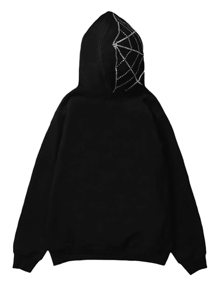 Women s Hoodie Coat Rhinestone Print Long Sleeve Zipper Sweatshirt