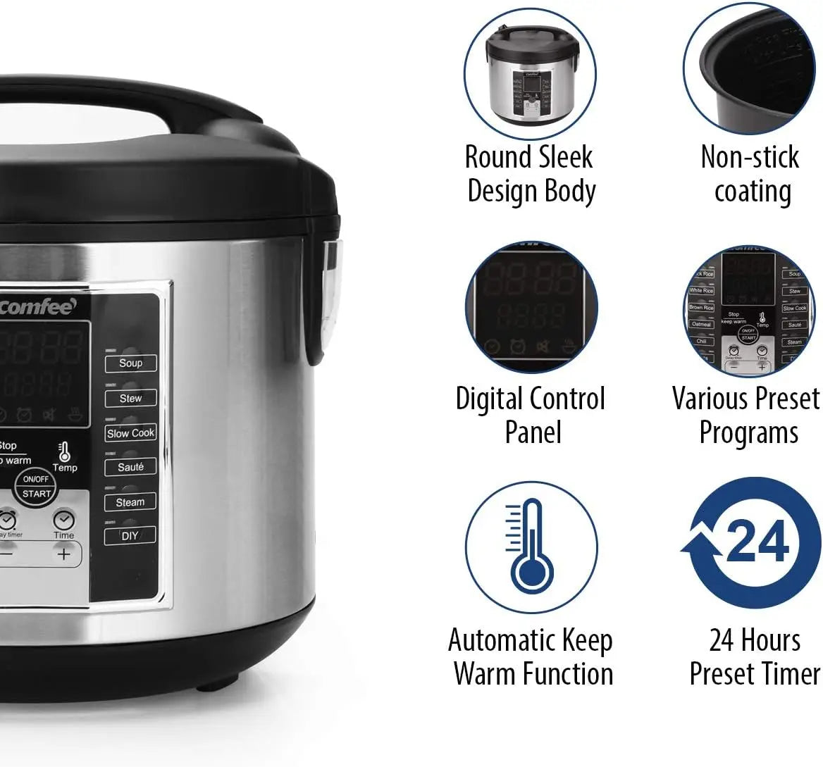 Rice Cooker, Slow Cooker, Steamer, Stewpot, Sauté All in One (12 Digital Cooking Programs) Multi Cooker (5.2Qt ) Large Capacity.