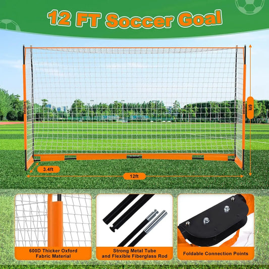 Collapsible Soccer Goal, 12×6 ft /6×4 ft Portable Net for Backyard, Quick Setup with 1 Carry Bag