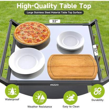 Outdoor Stainless Steel Pizza Oven Table with Double-Shelf  32 x 32