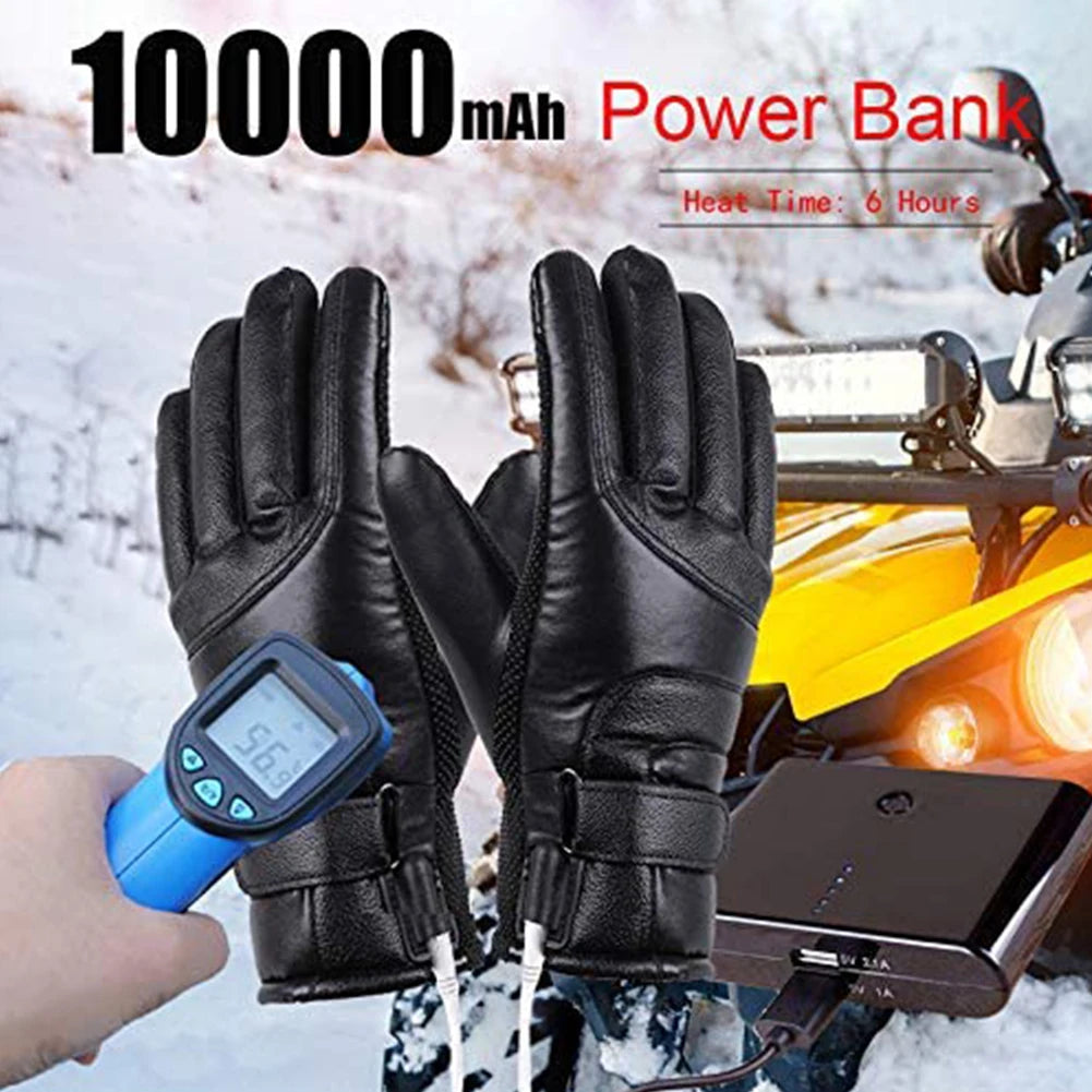Leather Electric Heating Gloves Waterproof  Touchscreen Hand Warmer for Hiking Skiing Fishing