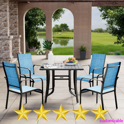 5 Pieces Patio Set, Outdoor Square Metal Dining Table with 4 Dining Chairs