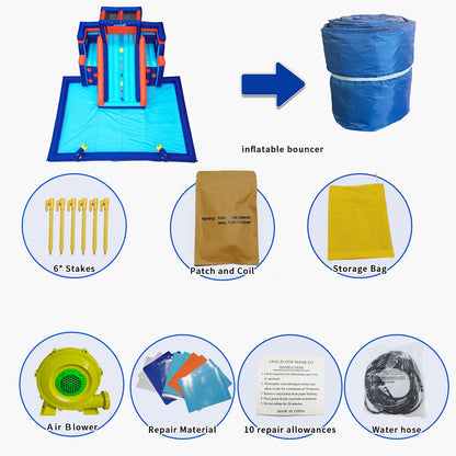 Inflatable Water Slide Pool Bounce House for Kids,Large Slide and Splash Pool, Backyard Summer Outdoors