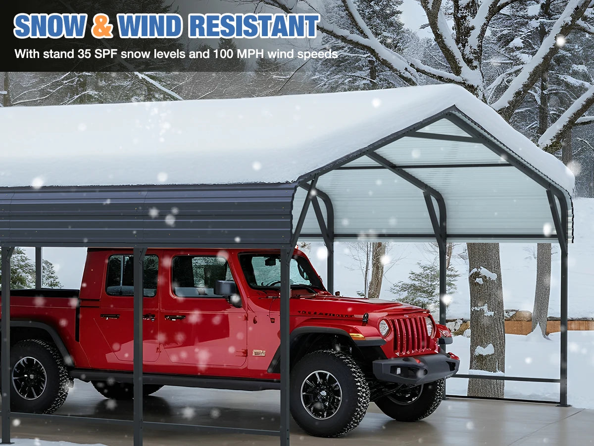 20x20/20x30/20x40FT Metal Carport with Enhanced Base Outdoor Heavy Duty Galvanized Car Shelter