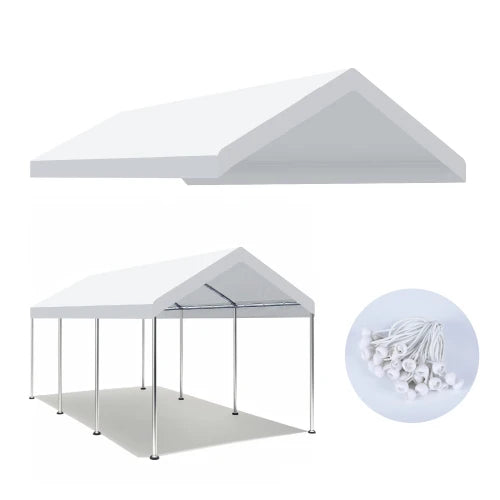10 x 20 foot carport replacement canopy with 36 ball bungee cords, heavy-duty waterproof, UV resistant, and tear resistant,white