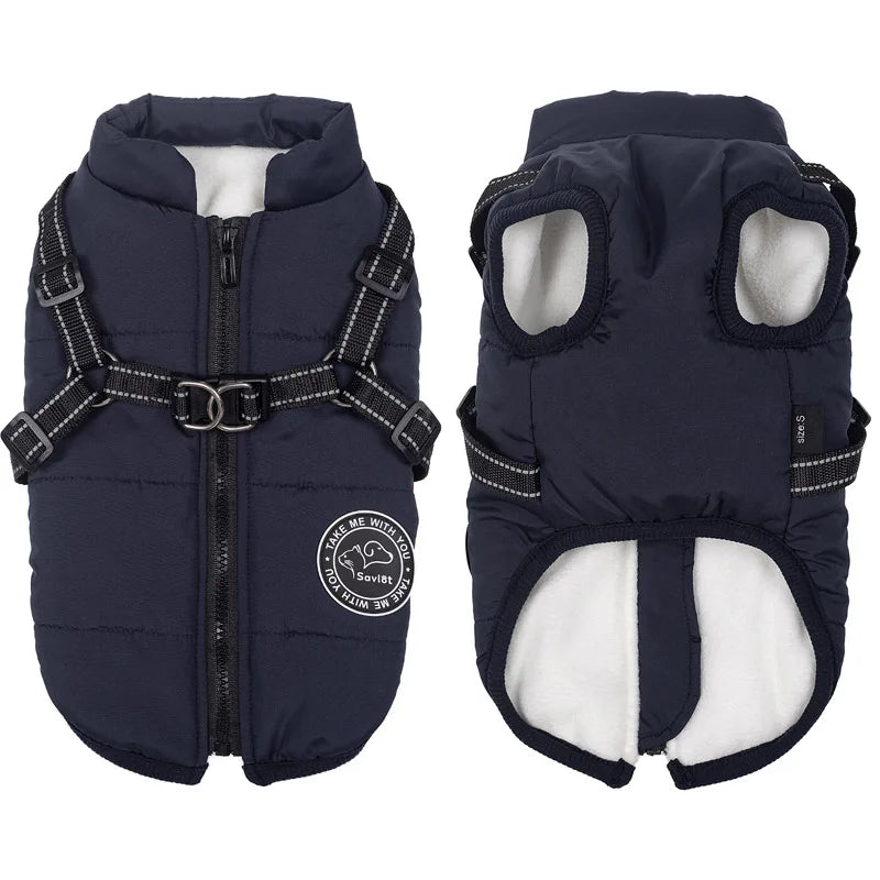 Winter Warm Jacket Waterproof Pet Coat for Small Large Dog Fleece with Harness