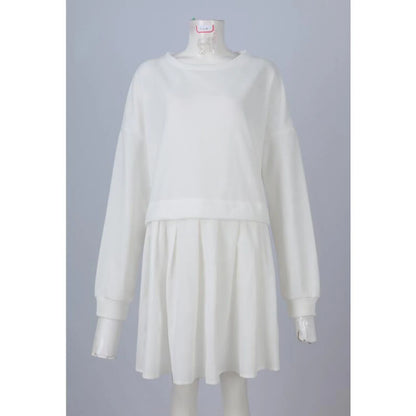 Women Sweatshirt Dress Long Sleeve Crewneck Pullover Loose Fit Tops Pleated Sweatshirts Dresses