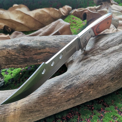 Compact 8CR15MOV Folding Knife with Wood Handle: Outdoor Survival Knife for Hunting, Camping & Everyday Carry (EDC)