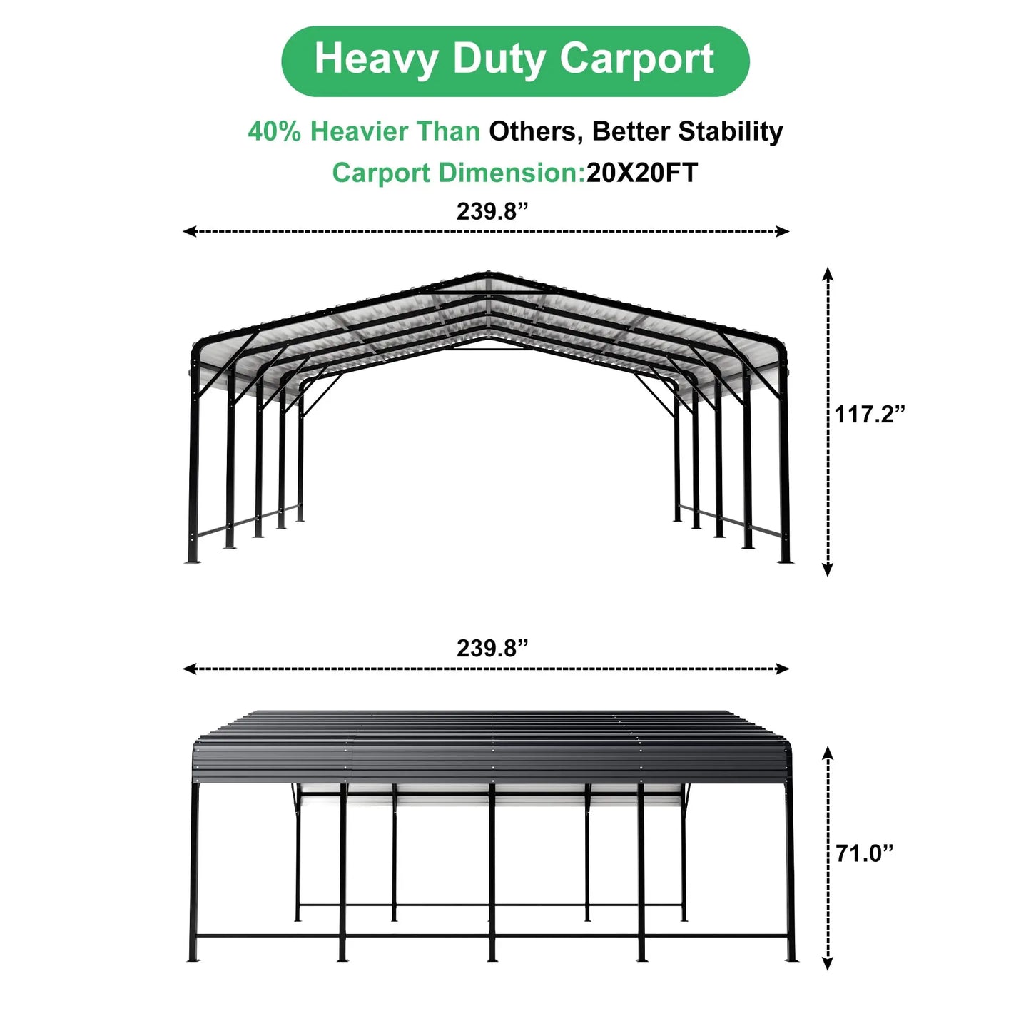 20x20/20x30/20x40FT Metal Carport with Enhanced Base Outdoor Heavy Duty Galvanized Car Shelter
