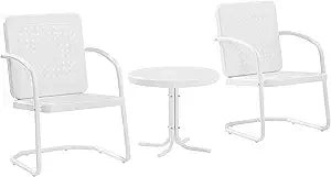 3-Piece Outdoor Bistro Set with Retro Metal Chairs and Side Table, White Gloss Finish