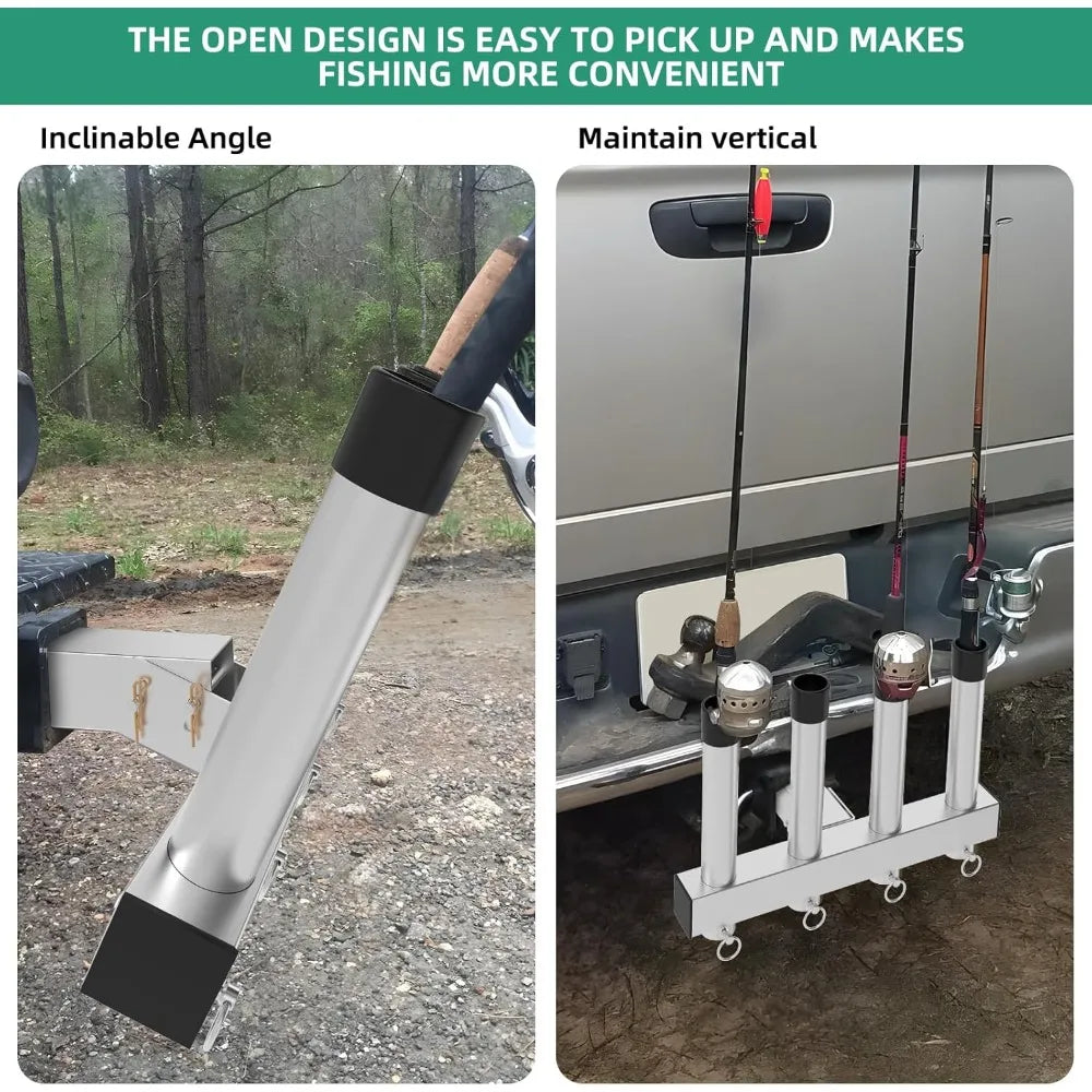 Stainless Steel Fishing Rod Holder 4 Link Tubes, 2" Trailer Hitch Receiver