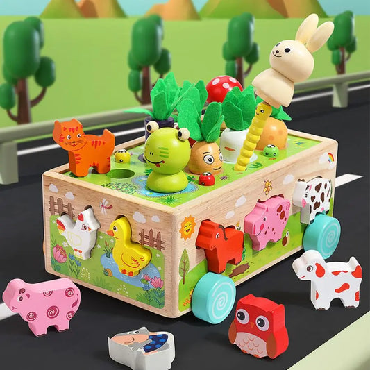 Wooden Shape Assortment Matching Children Toys Animals Game Cart Building Blocks Kids Christmas Gifts