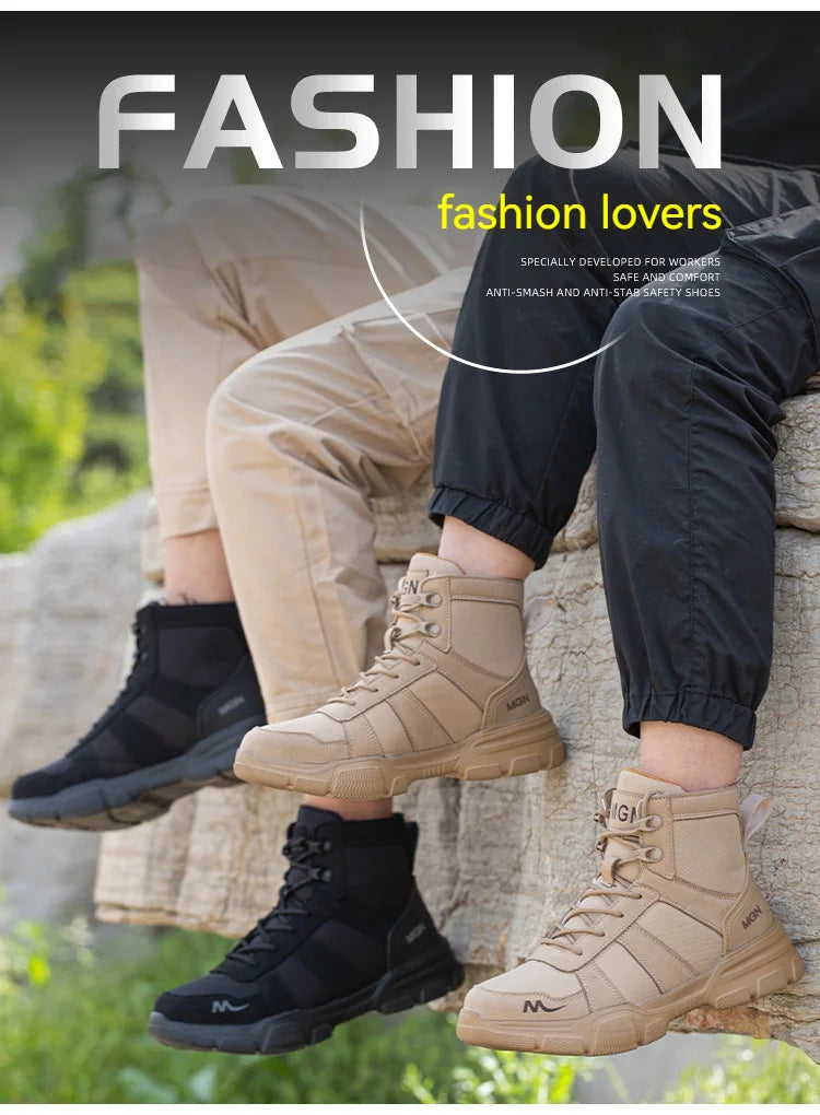 Mens Safety Shoes Steel Toe  Anti-Puncture Indestructible Shoes Trail Running  Outdoor Protective Boot