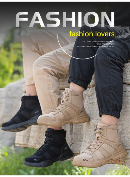 Mens Safety Shoes Steel Toe  Anti-Puncture Indestructible Shoes Trail Running  Outdoor Protective Boot