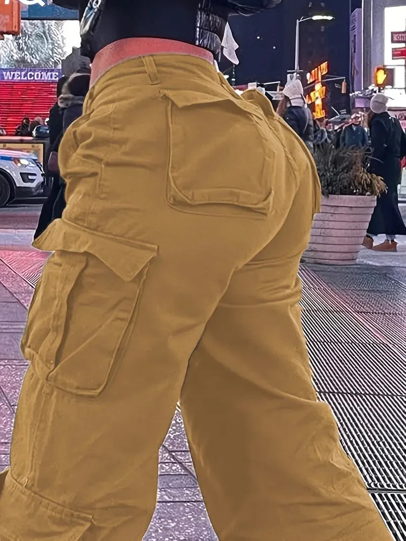 Women Street Trend Multi-pocket Cargo Jeans Casual Denim Straight Leg Pants