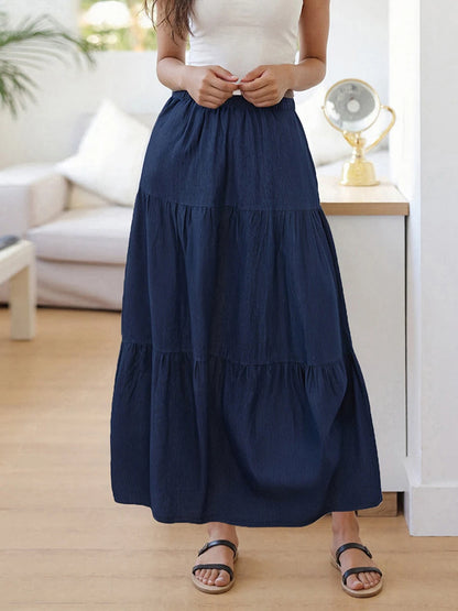 Ladies Denim Skirts with Elastic Waistband in Solid Color Long Length Summer Fashion Casual Jeans Skirt for Streetwear Style