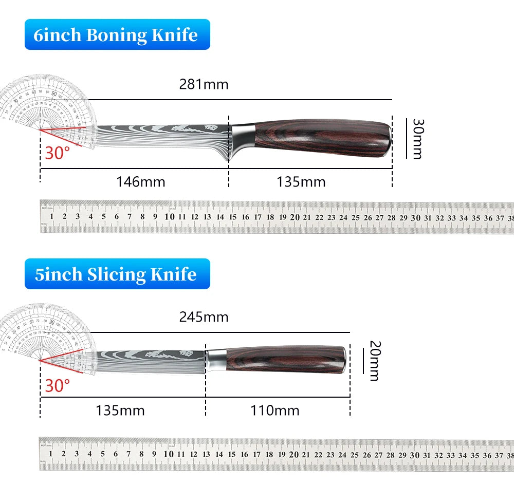 Kitchen Knives Set Laser Damascus Pattern Chef Knife Sharp Cleaver Slicing Utility Knives Tools