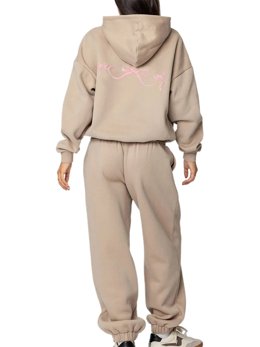 Women s 2 Piece Stylish Outfits Long Sleeve Sweatshirt Solid Color Jogger for Casual Wear