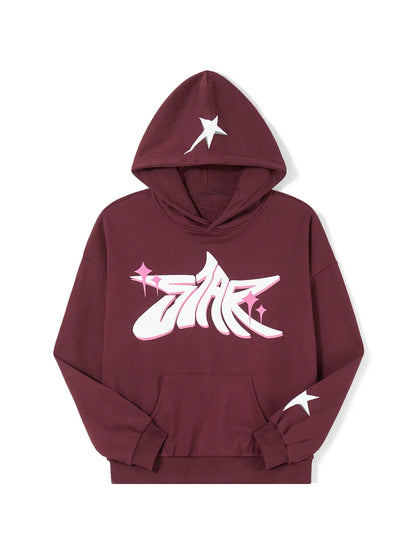 Women Vintage Sweatshirt Grunge Star Print Loose Fit Hooded Tops Autumn Long Sleeve Oversized Shirt