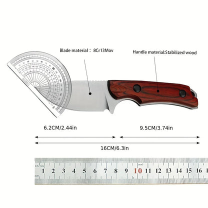 Fixed Blade Knife  Wood Handles Camping Hunting Self-defense Tactical Multitool  with Sheath