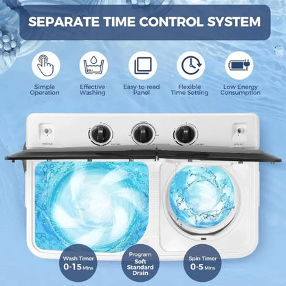30Lbs Capacity Portable Washing Machine Twin Tub Compact with Built-in Drain Pump, and Spin Dry.