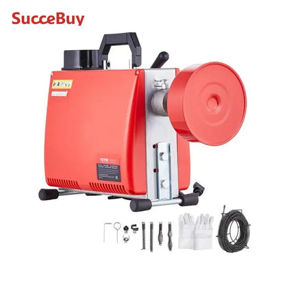 Drain Cleaner Machine Electric Sewer Snake Auger Manual Feed - with 7 Cutters 2 Steel Cables & CW/CCW Control for Pipes