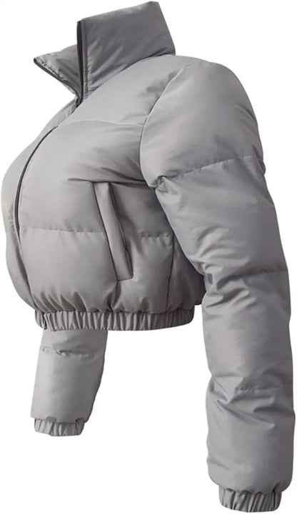 Puffer Jacket Womens Cropped Zip Casual Cotton Coat Padding Warm Jackets Winter Coats
